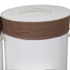 5 Piece Laundry Basket and Tray Set, Round Folding Brown Bamboo, White By Casagear Home
