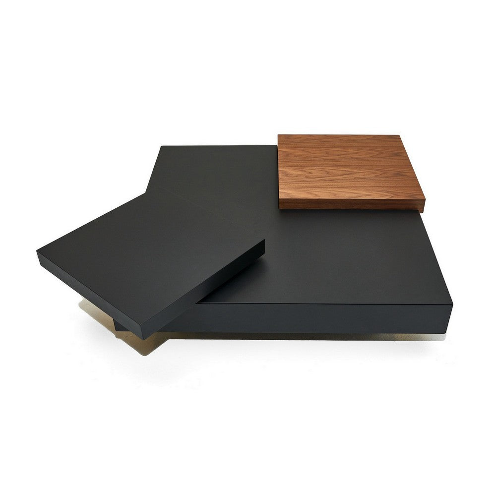 39 Inch Coffee Table, Adjustable Top, Hidden Storage, Walnut, Black Wood By Casagear Home