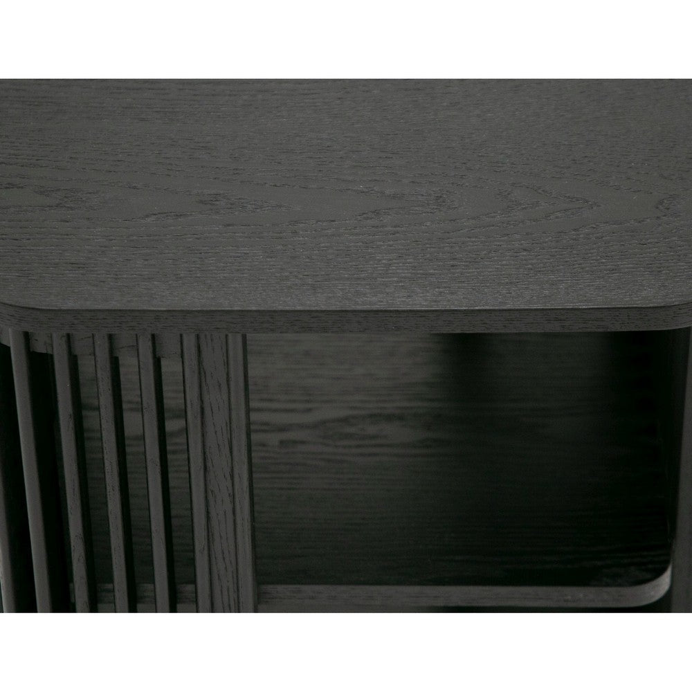 19 Inch Side End Table, 3 Shelves, Modern Vertical Slats, Black Ash Wood By Casagear Home