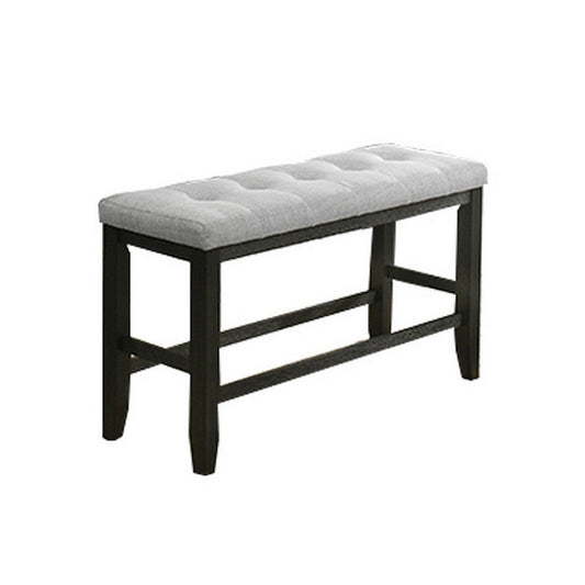 Woodlands 48 Inch Counter Height Bench, Wood, Tufted Seat, Black, White By Casagear Home