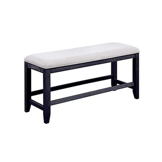 Edward 48 Inch Counter Height Dining Bench, White Fabric and Black Wood By Casagear Home
