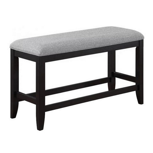 Patricia 48 Inch Counter Height Dining Bench, Black Wood and Gray Fabric By Casagear Home