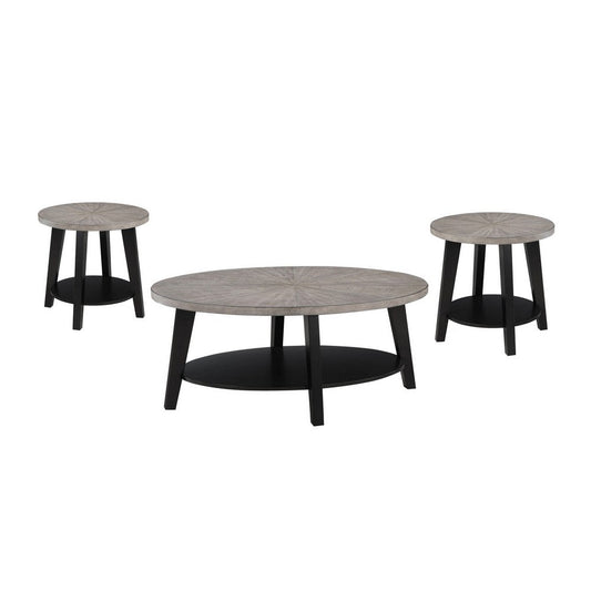 Avenue 3 Piece Coffee and End Table Set, Wood, Storage Shelf, Gray, Black By Casagear Home