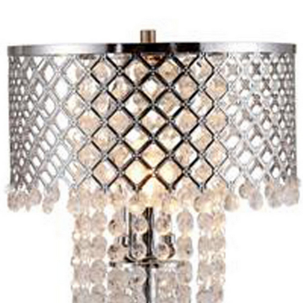 Denise 29 Inch Table Lamp, Glass, Metal Frame, Mesh Shade, Crystals, Gold By Casagear Home