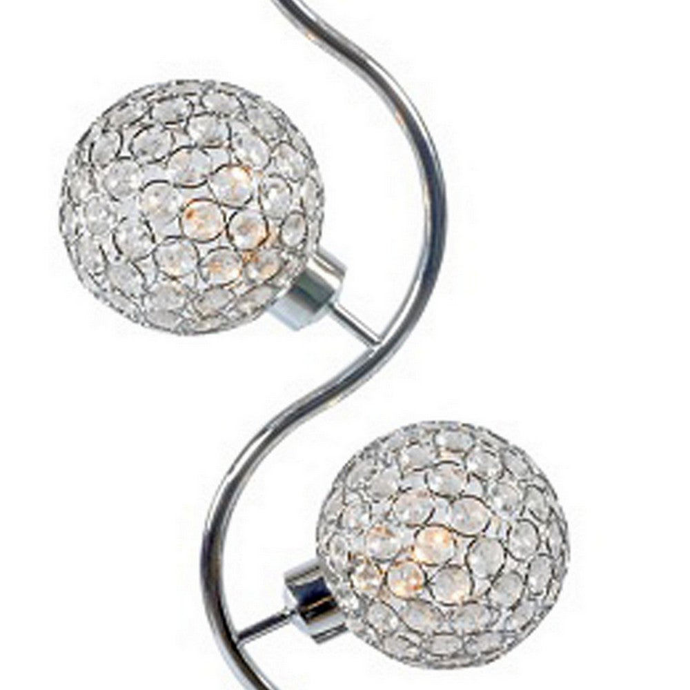 Denise 32 Inch Table Lamp, Metal Frame, Round Base Glass, Crystals, Silver By Casagear Home