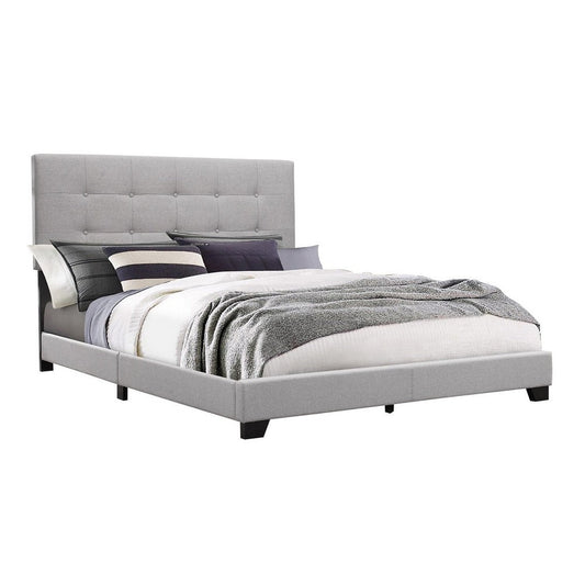 Lawrence King Size Bed, Wood Frame, Light Gray Button Tufted Upholstery By Casagear Home