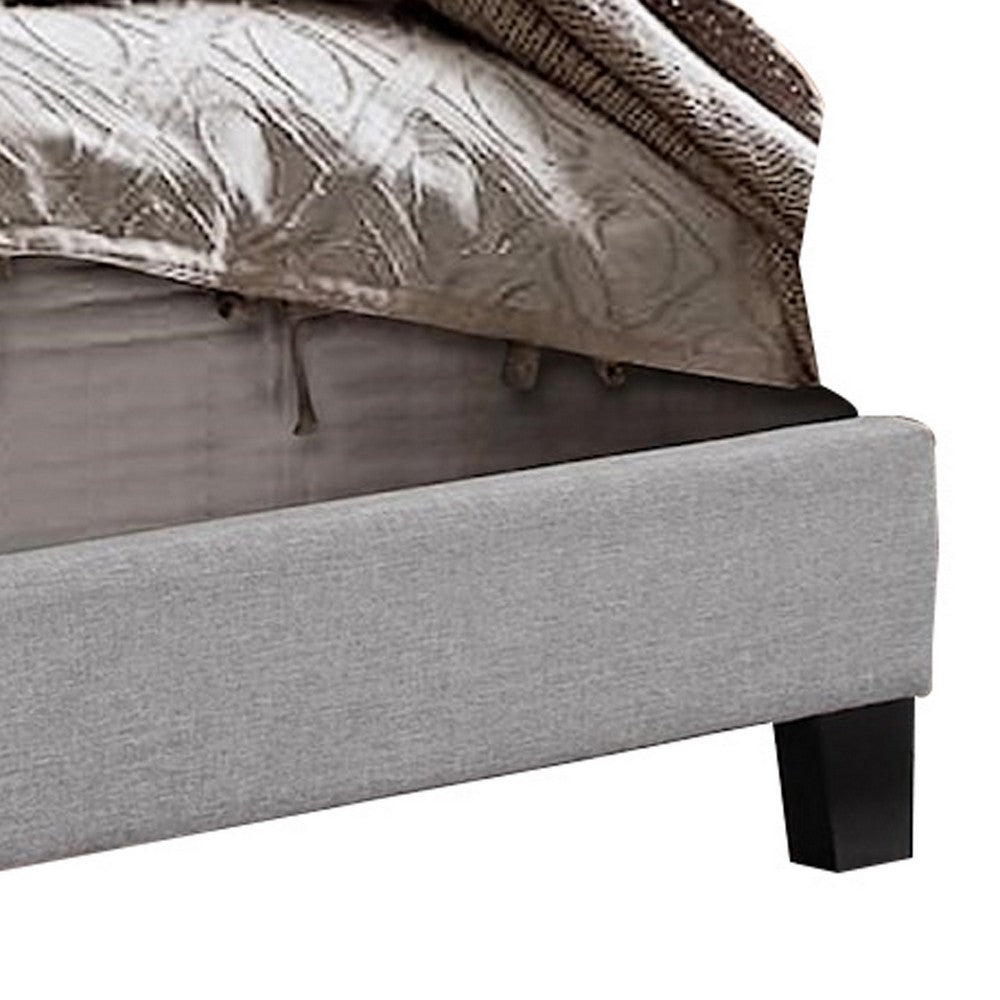 Shirin King Size Bed, Wood, Nailhead Trim, Upholstered Headboard, Gray By Casagear Home