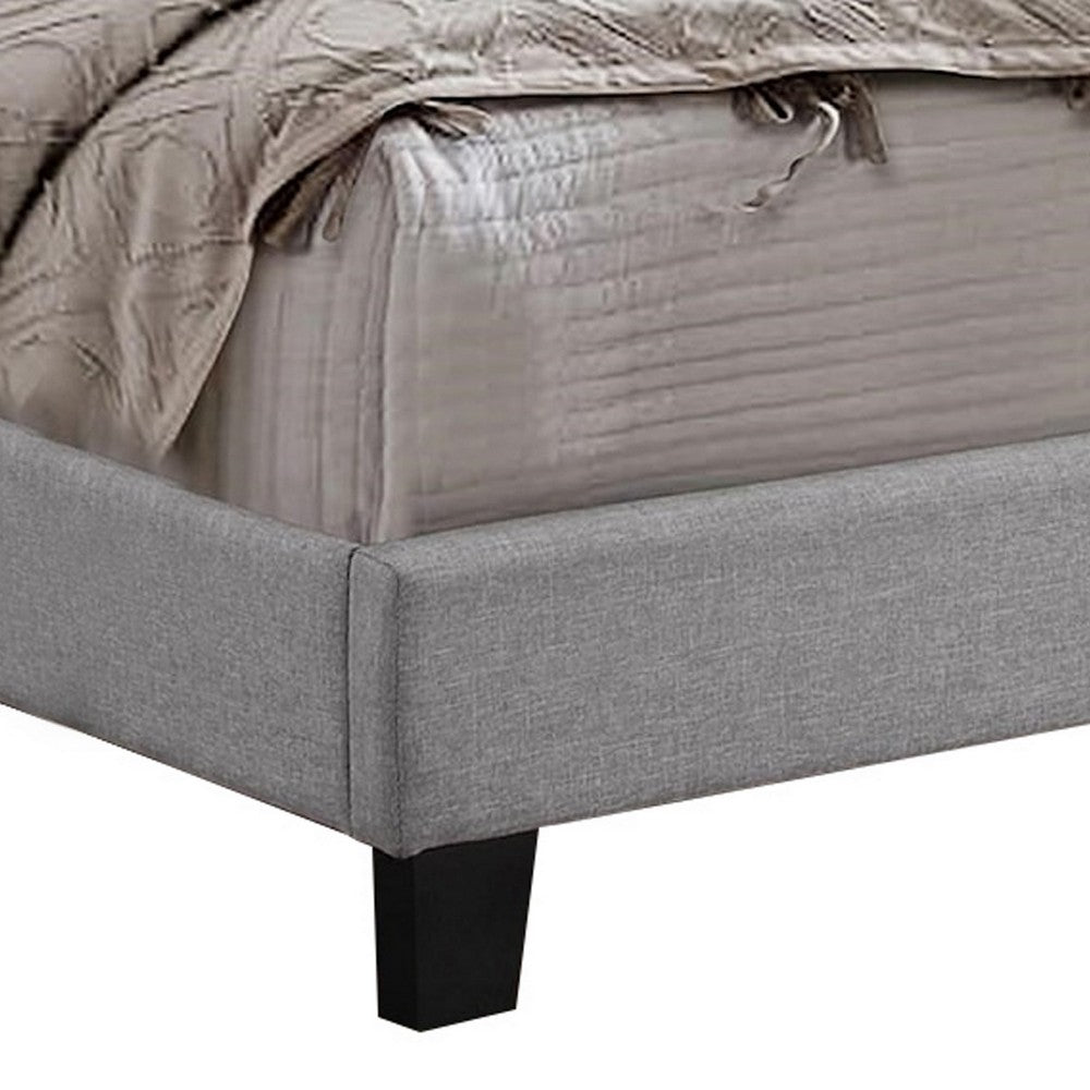Shirin Queen Size Bed, Wood, Nailhead Trim, Upholstered Headboard, Gray By Casagear Home
