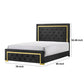 Robin King Size Bed, Platform Base, Gold, Button Tufted Black Upholstery By Casagear Home
