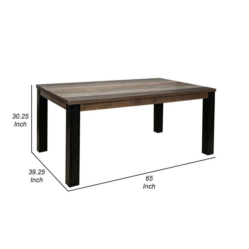 Pola 65 Inch Dining Table, Rectangular Top, Transitional Gray Brown Wood By Casagear Home
