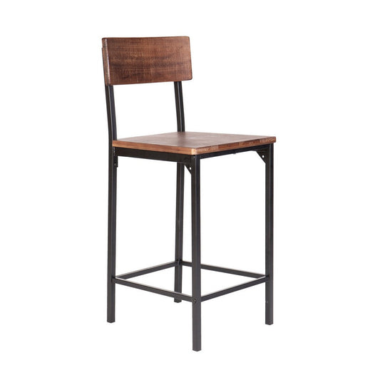 25 Inch Counter Stool Chair, Brown Wood Seat and Back, Black Metal Legs By Casagear Home