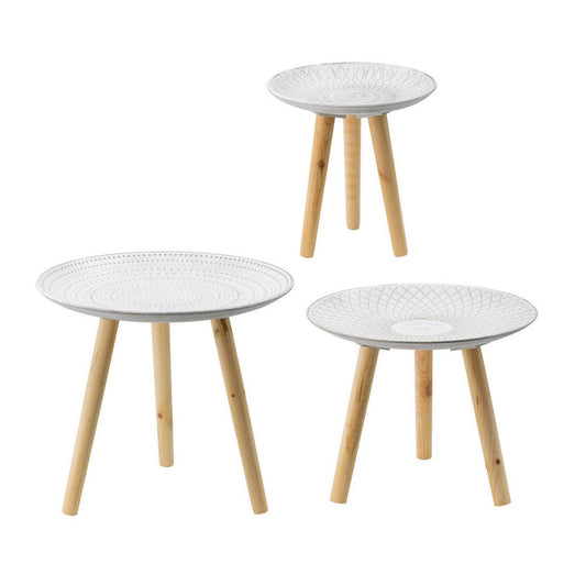 12, 16, 18 Inch Side Tables Set of 3, White Finished Pattern MDF Top, Brown By Casagear Home