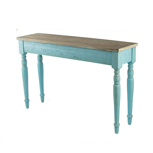 52 Inch Console Sofa Table, Rectangular, Turned Legs, Fir Wood, Teal Blue By Casagear Home