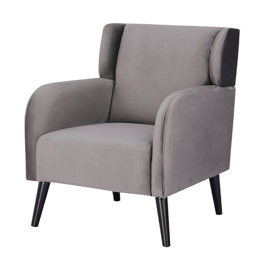 Kine 31 Inch Accent Armchair, Splayed Legs, Wood, Gray Fabric Upholstery By Casagear Home