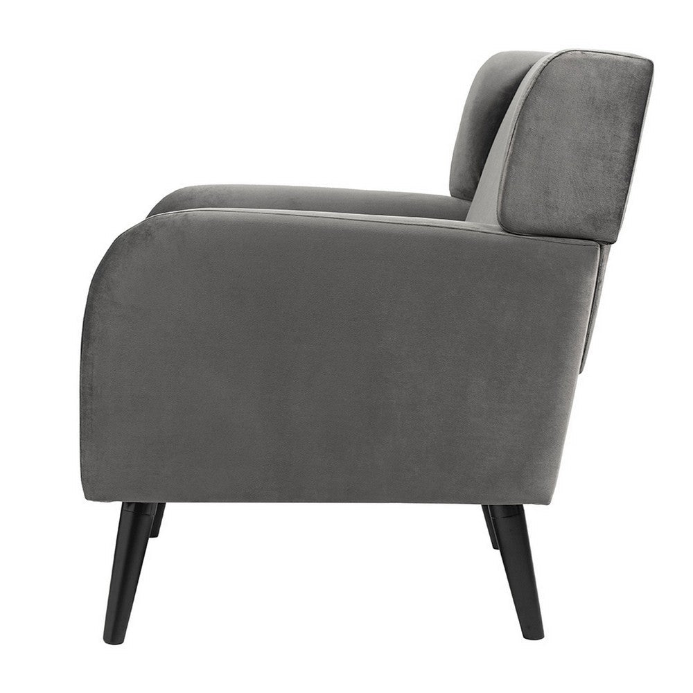 Kine 31 Inch Accent Armchair, Splayed Legs, Wood, Gray Fabric Upholstery By Casagear Home