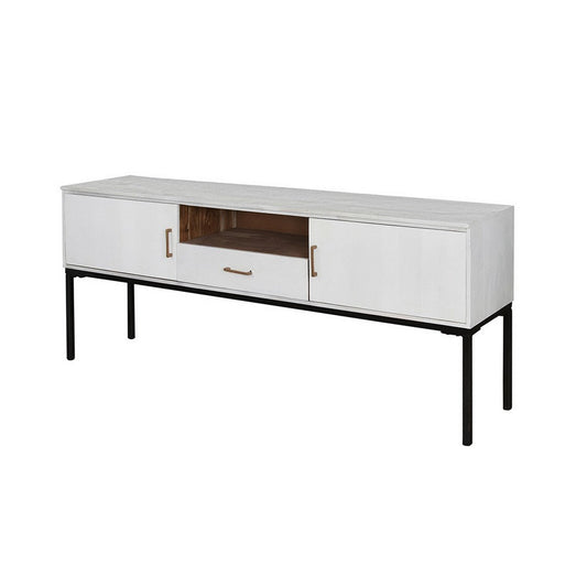 72 Inch TV Media Entertainment Console, 2 Doors, White Wood, Black Iron By Casagear Home