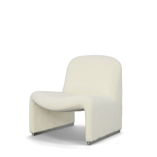 32 Inch Accent Chair, Curved Sloped Back, Off White Fabric Upholstery By Casagear Home