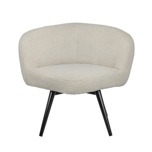 39 Inch Swivel Accent Chair, Soft Cream Fabric Upholstery, Black Iron Legs By Casagear Home