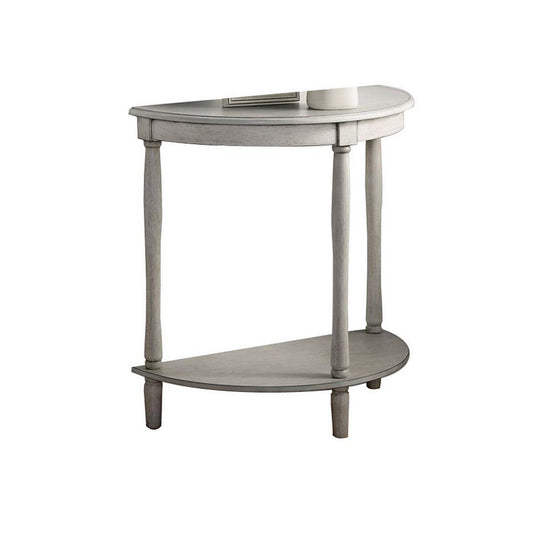 Kiana 28 Inch Side End Table, Bottom Shelf, Semicircle, Antique White Wood By Casagear Home