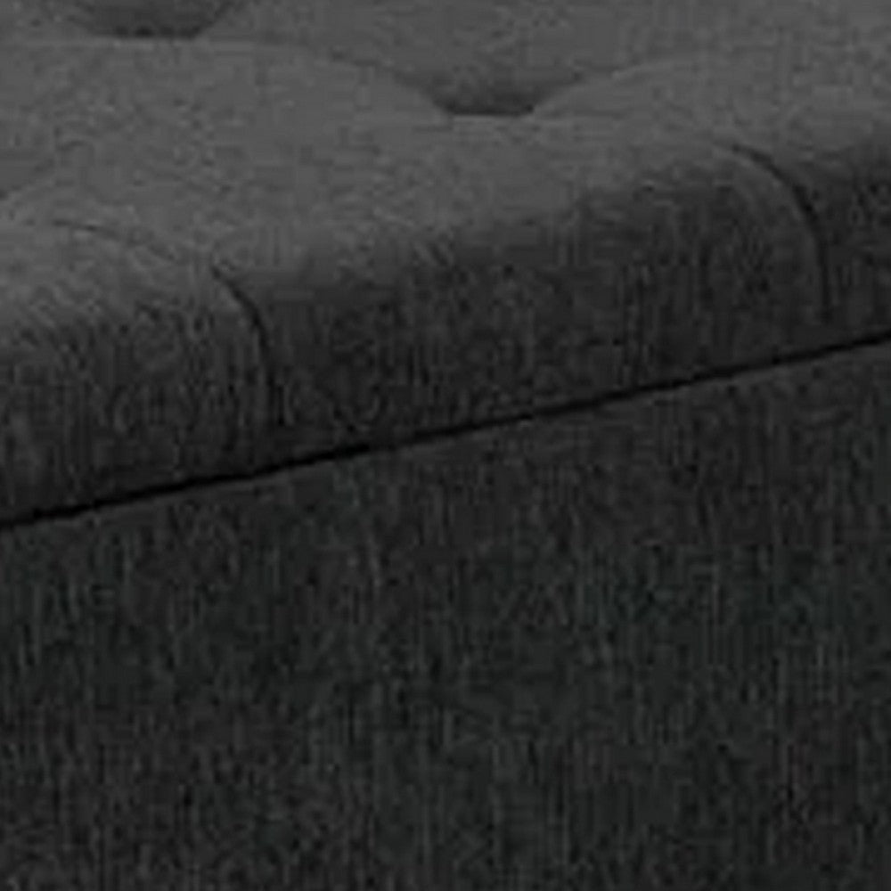 Uriel 3 Piece Storage Bench and 2 Nesting Ottomans, Tufted Dark Gray Fabric By Casagear Home