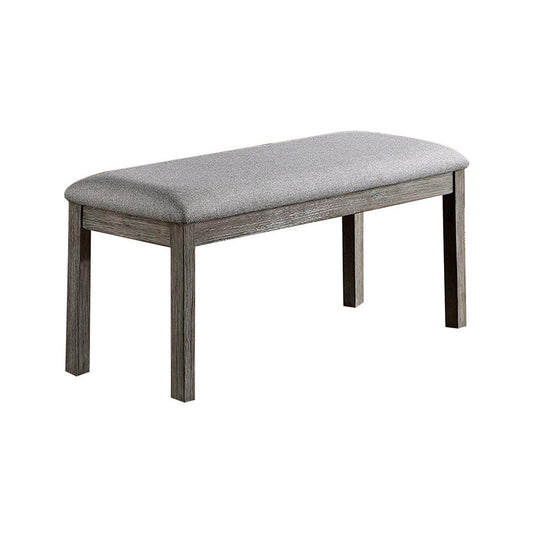 Lais 45 Inch Dining Bench, Wired Brushed Gray Wood, Gray Fabric Padded Seat By Casagear Home