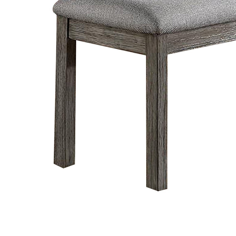 Lais 45 Inch Dining Bench, Wired Brushed Gray Wood, Gray Fabric Padded Seat By Casagear Home