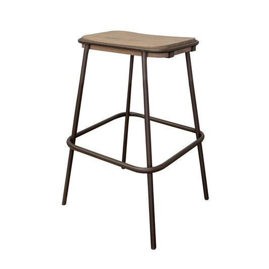 Umey 24 Inch Counter Stool, Footrest, Metal Frame, Solid Brown Mango Wood By Casagear Home
