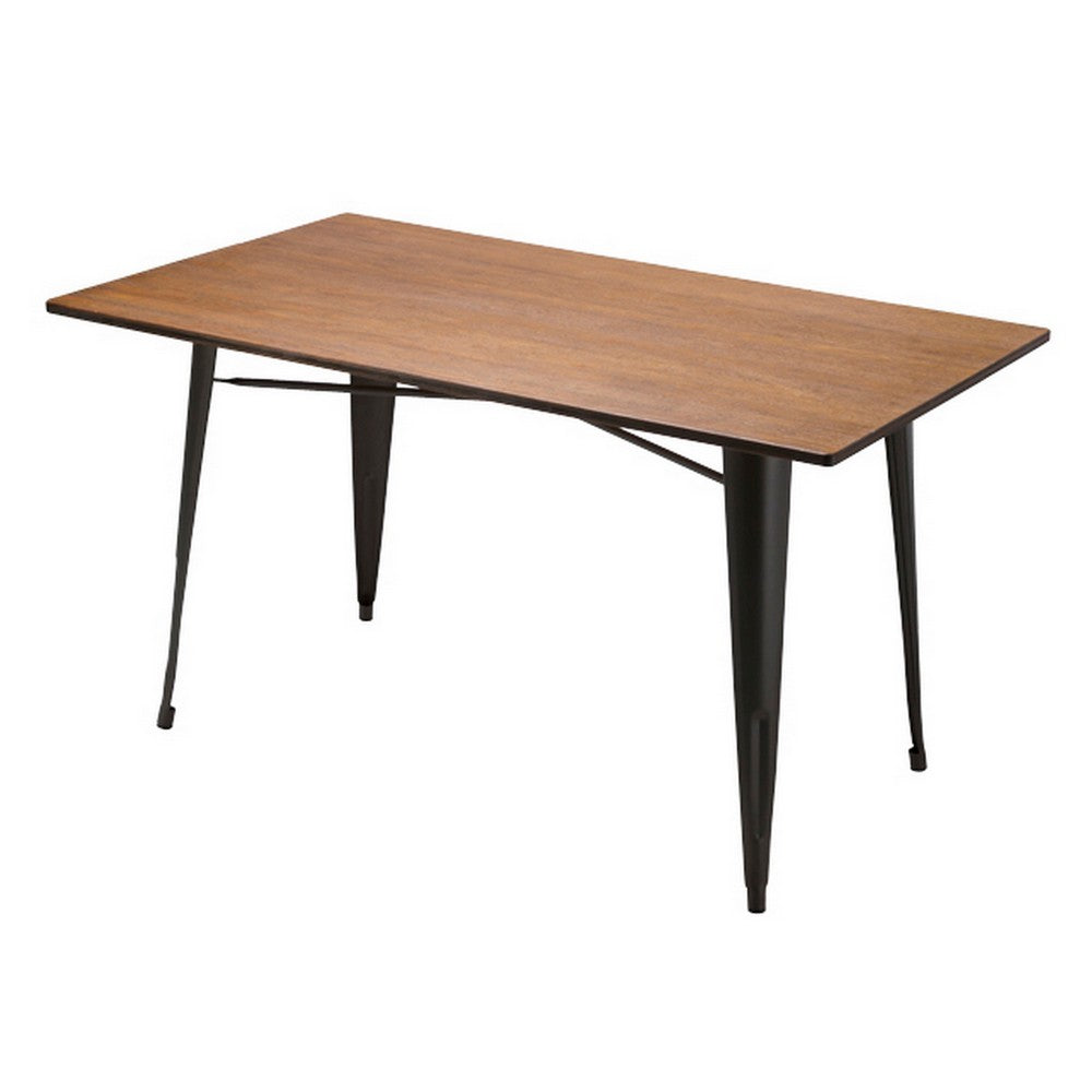 Matie 55 Inch Dining Table, Rectangular Wood Top, Metal Legs, Gray Finish By Casagear Home