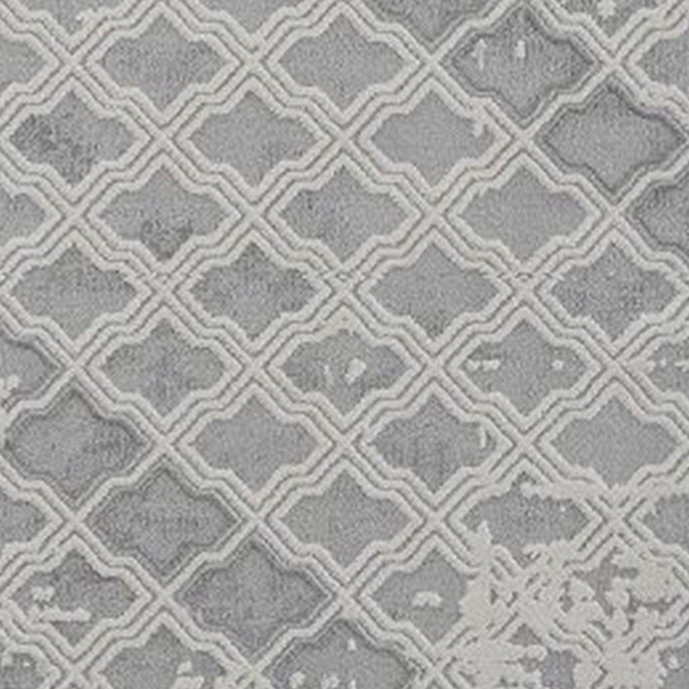Trix 8 x 10 Large Area Rug, Distressed Lattice Motif, Taupe Gray Cotton By Casagear Home