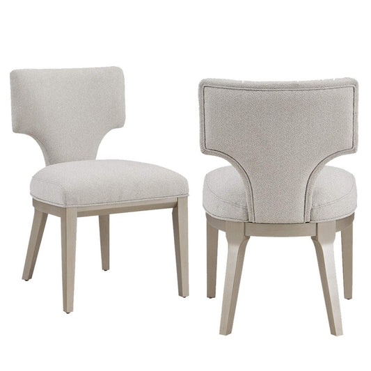 Kyna 21 Inch Side Dining Chair Set of 2, Curved Backrest, Champagne Linen By Casagear Home