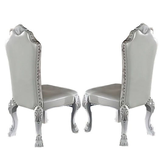 Ally 25 Inch Side Chair Set of 2, Curved Top, Carved Scrolled Motifs, White By Casagear Home