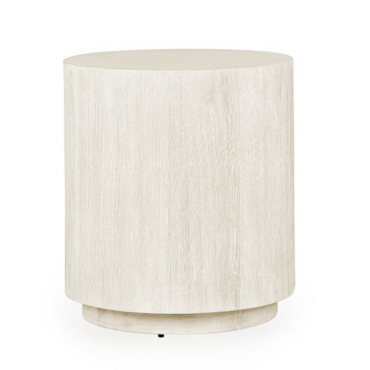 Cecil 22 Inch Side End Table, Round Oak Veneer, Plinth Base, White Wash By Casagear Home