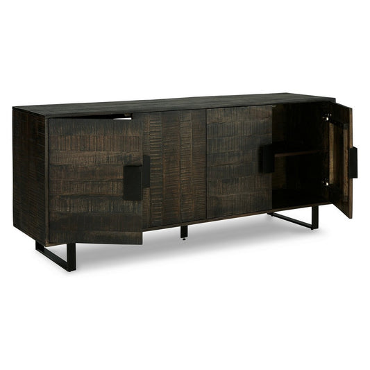 Franz 64 Inch Sideboard Accent Cabinet, 4 Doors, Mango Wood, Black Base By Casagear Home