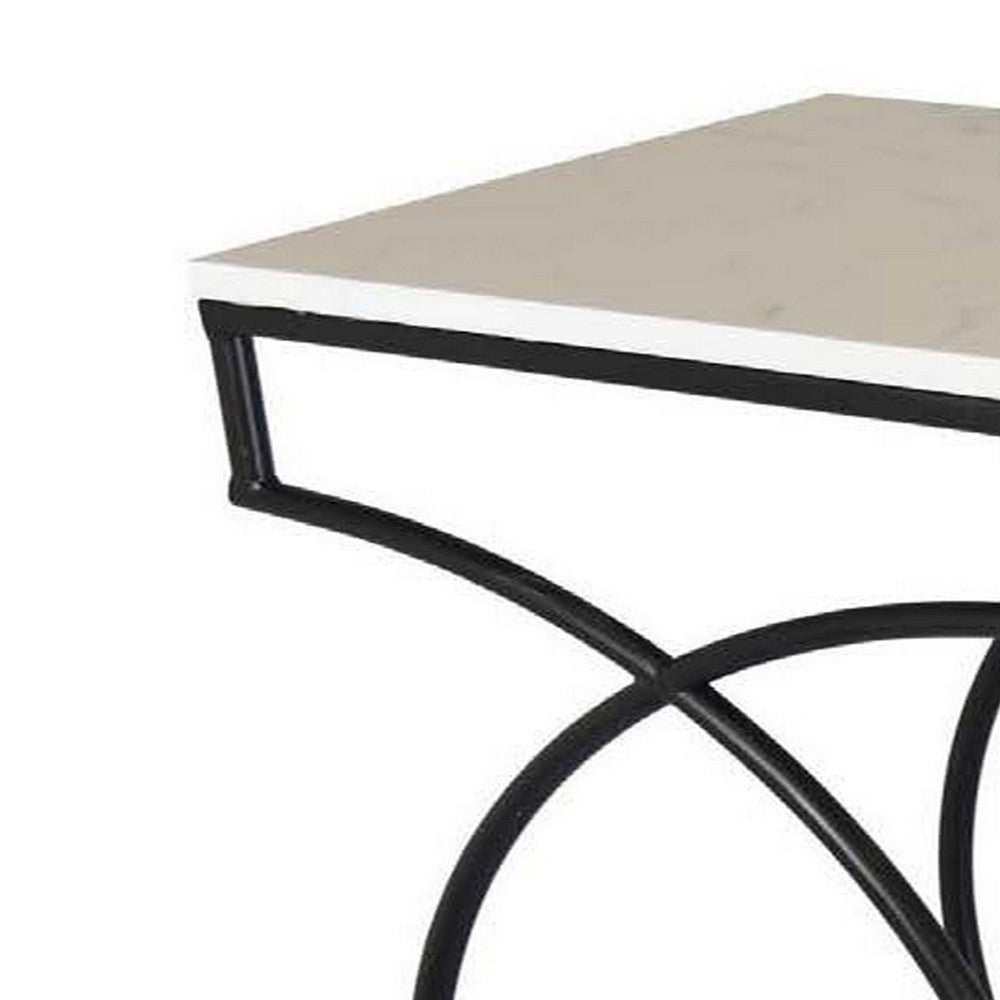 Set of 2 Plant Stand Tables, Square Marble Top, Geometric, Black Metal By Casagear Home