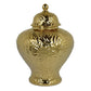Aniea 18 Inch Accent Temple Jar, Geometric Design, Dome Lid, Gold Ceramic By Casagear Home