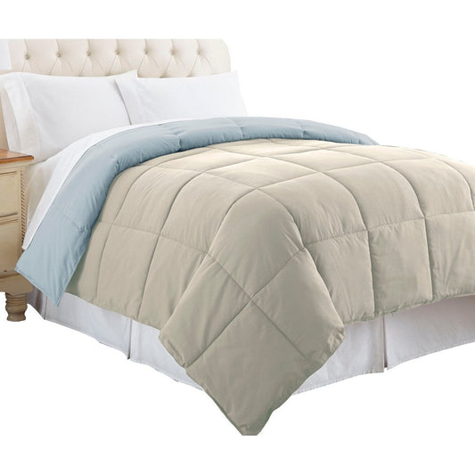 Genoa Twin Size Box Quilted Reversible Comforter The Urban Port, Gray and Blue By Casagear Home