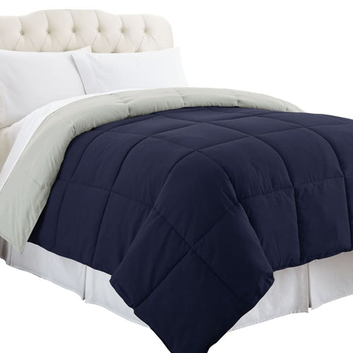 Genoa Comforter | Queen Size | Reversible Box Quilted | Silver Blue