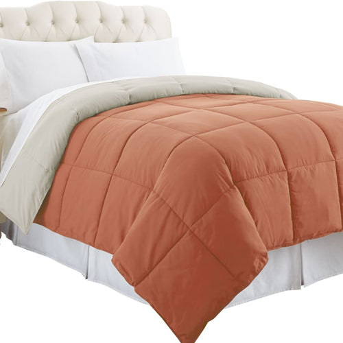 Genoa Comforter | Twin Size | Reversible Box Quilted | Orange Gray