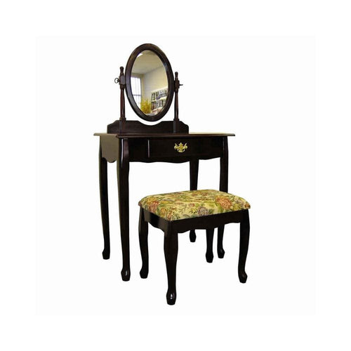 Vanity Set | Wood Frame | Cherry Brown Yellow | Upholstered Seat