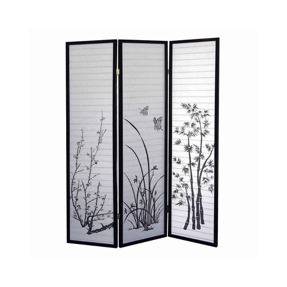 Room Divider | 3 Panel | Naturistic Print | Wood Paper | White Black