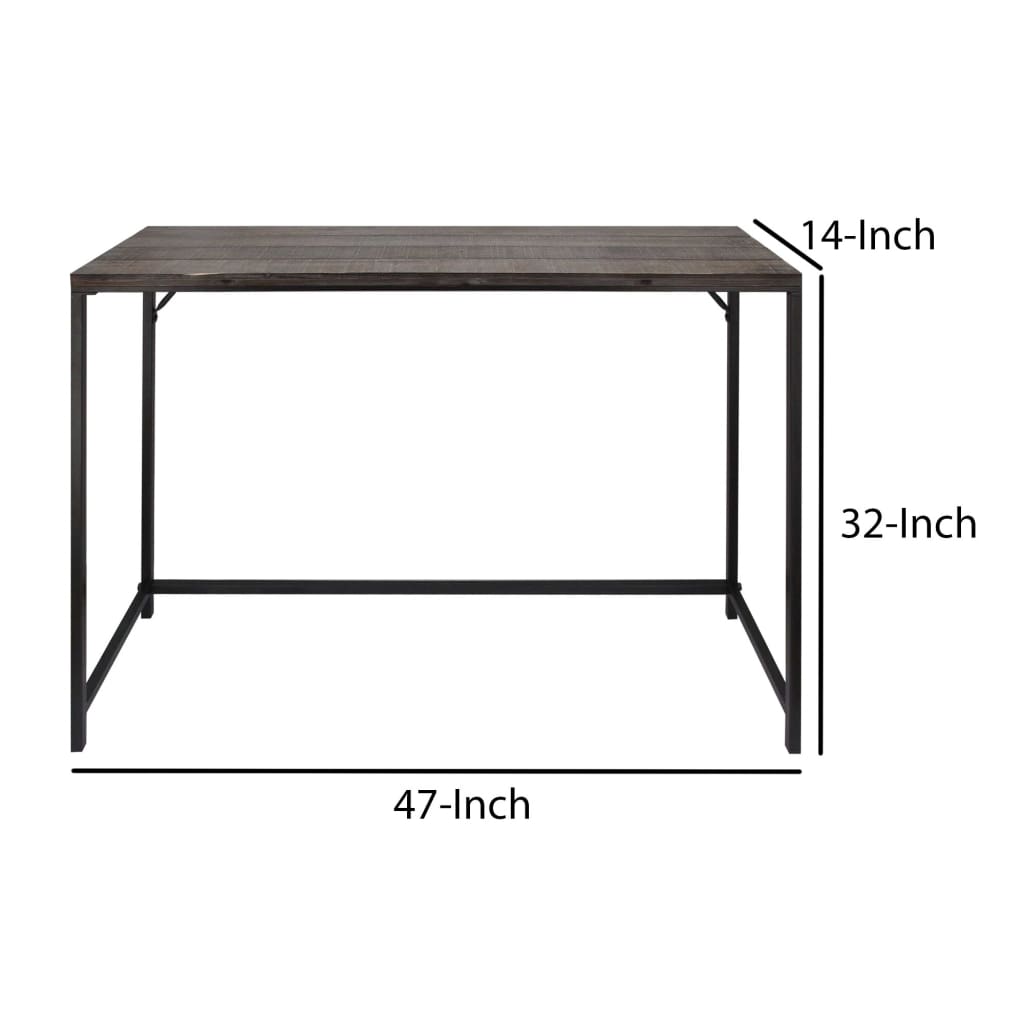 Rectangular Sofa Console Table with Plank Tabletop and Metal Base Brown and Black C554-FHB008
