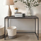 Rectangular Sofa Console Table with Plank Tabletop and Metal Base, Brown and Black