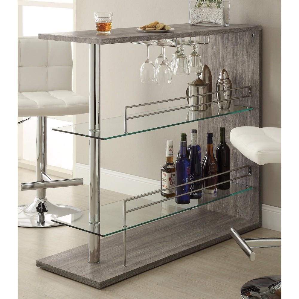 Bar Table | Rectangular | Gray | 2 Shelves | Wine Holder