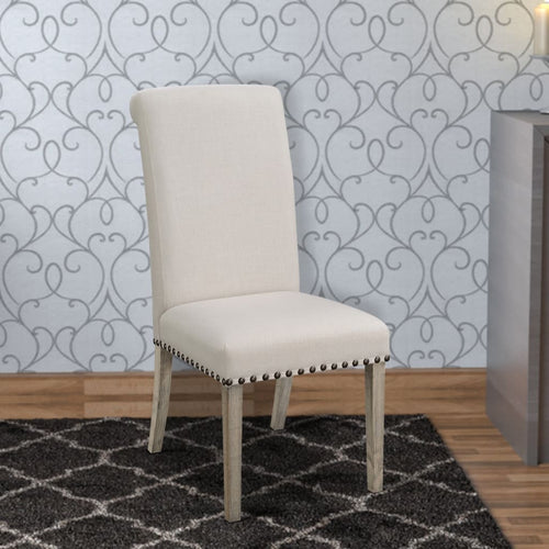 Dining Chair Set of 2 | Rolled Back Parson Style | Beige