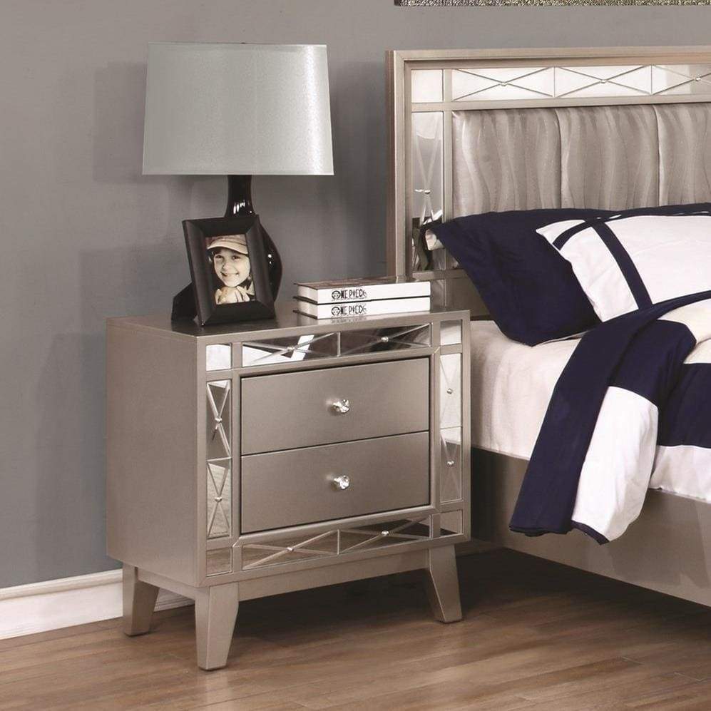 Nightstand | 2 Drawer | Mercury Silver Finish