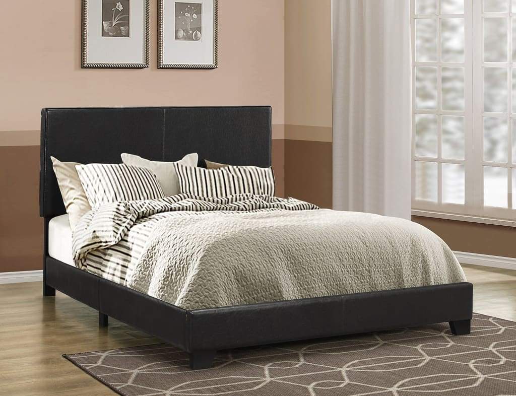 Platform Bed | Queen Size | Black Leather Upholstery