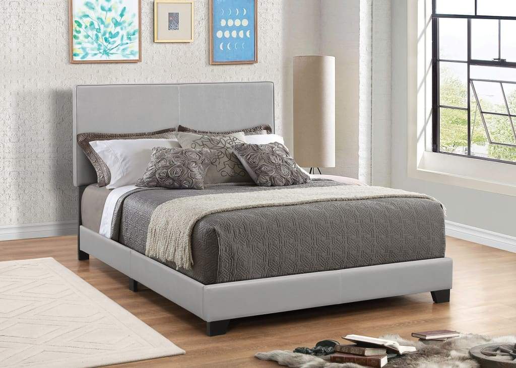 Platform Bed | Queen Size | Gray Leather Upholstery