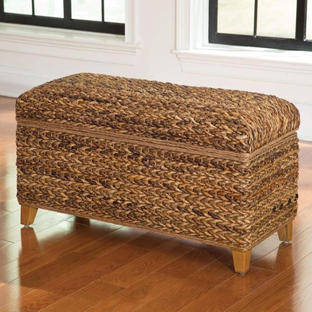 Storage Trunk | Modern Woven Abaca | Rustic Brown Wood