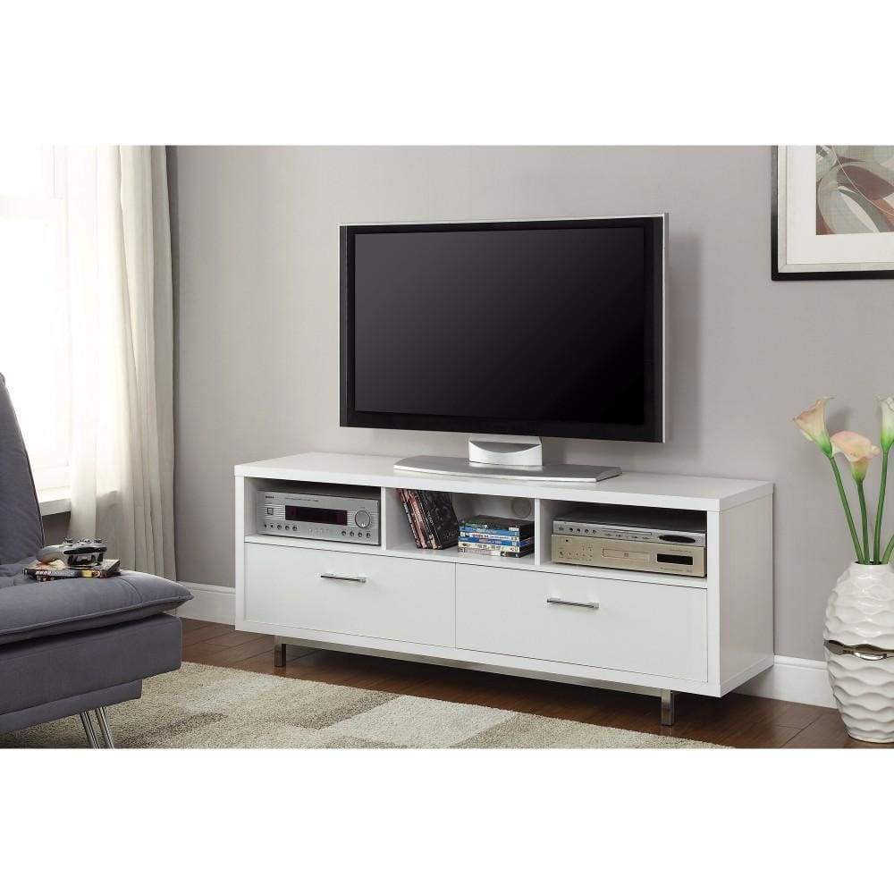 TV Console | White Finish | Chrome Legs | Modern Style