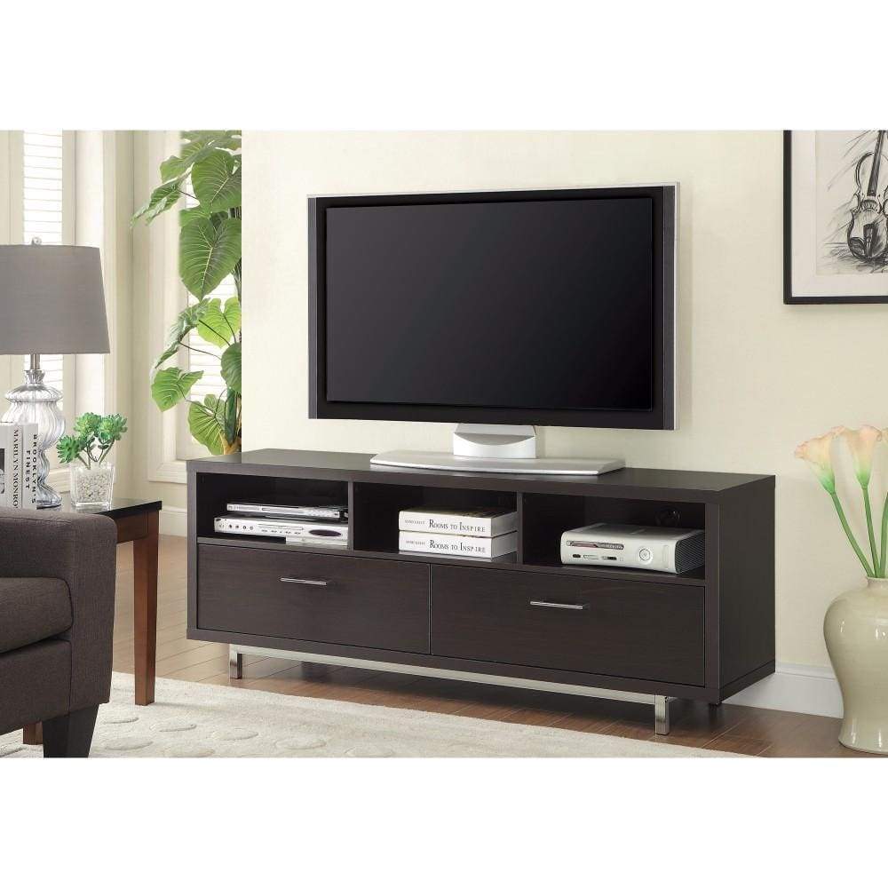 TV Console | Brown Finish | Chrome Legs | Modern Style